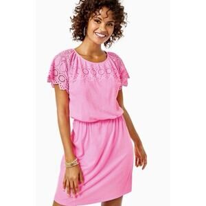 Lilly Pulitzer Taylinn Cotton Lace Eyelet Cinch Waist Dress Prosecco Pink Small